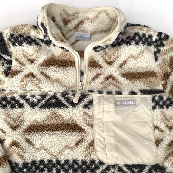 Columbia West Bend 1/4 Zip Pullover Women XL Fleece Beige Tan Aztec Southwestern - Picture 3 of 9